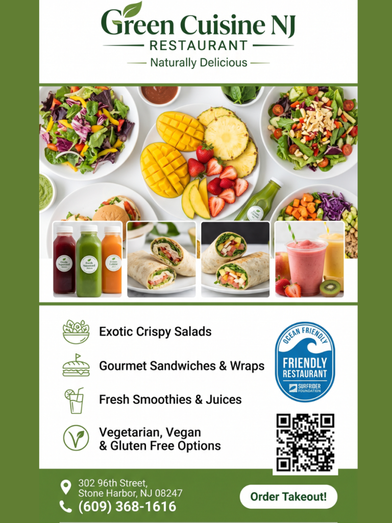 Green Cuisine Stone Harbor NJ dining deal featured in the Jersey Cape coupons book.