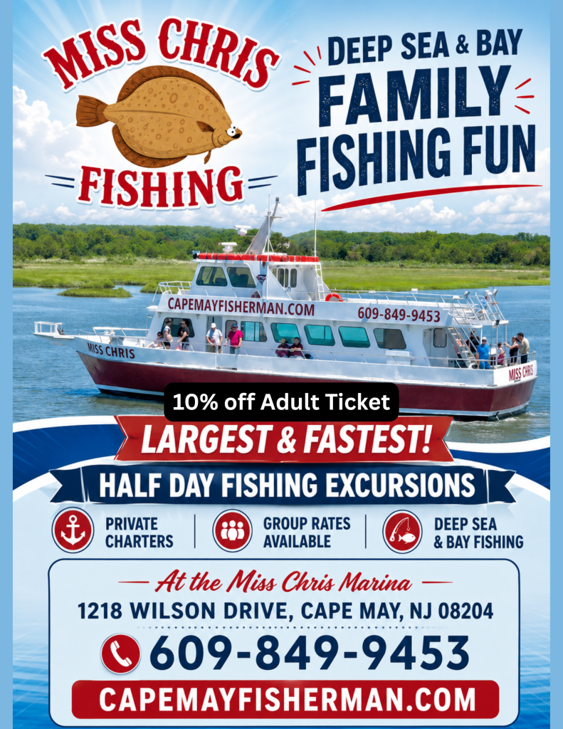 Miss Chris Fishing discount coupon for Cape May County NJ deep sea charters