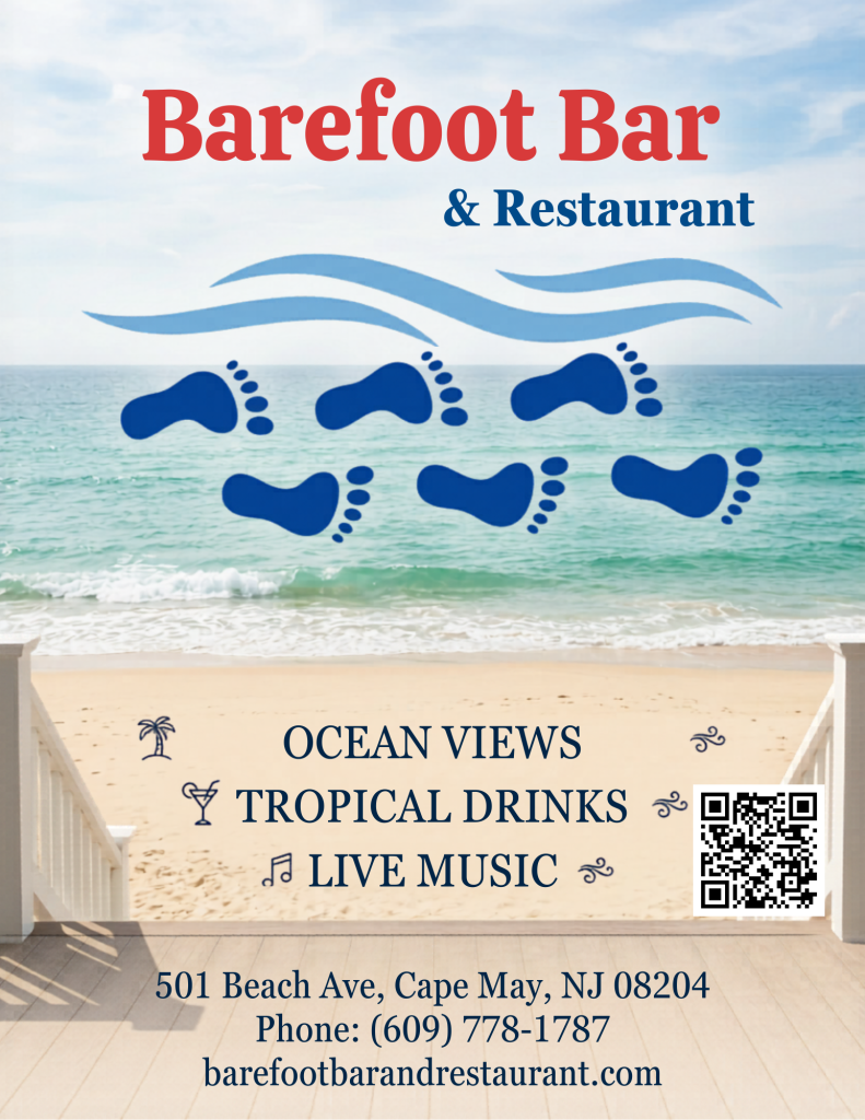 "Barefoot Bar Restaurant Cape May NJ beachfront dining pet-friendly outdoor tables lunch and drinks"