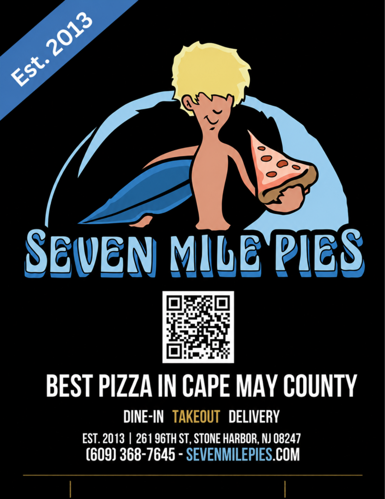 "Fresh specialty pizza from Seven Mile Pies Stone Harbor - award-winning Jersey Shore pizza at Harbor Square Mall Cape May County"