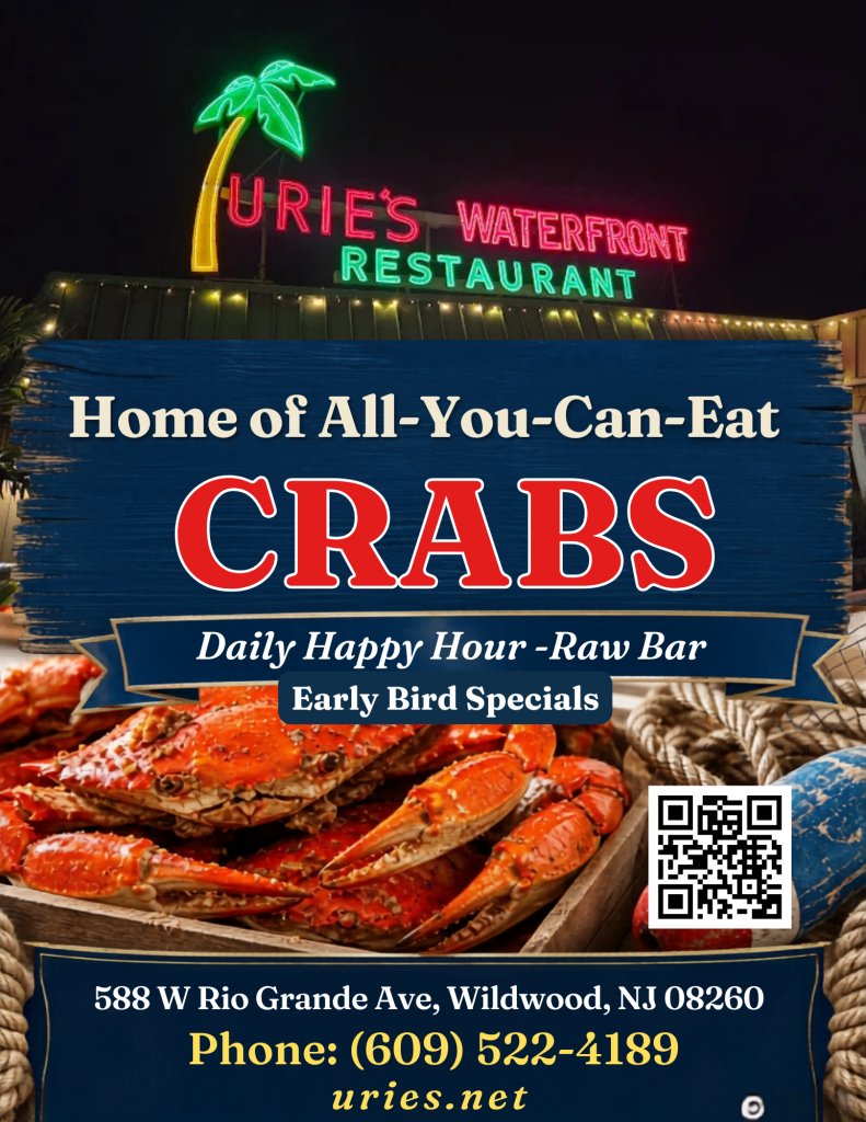 Scenic waterfront dining view at Urie's Waterfront Restaurant in Wildwood, NJ, perfect for travelers seeking Jersey Cape coupons and local dining deals.