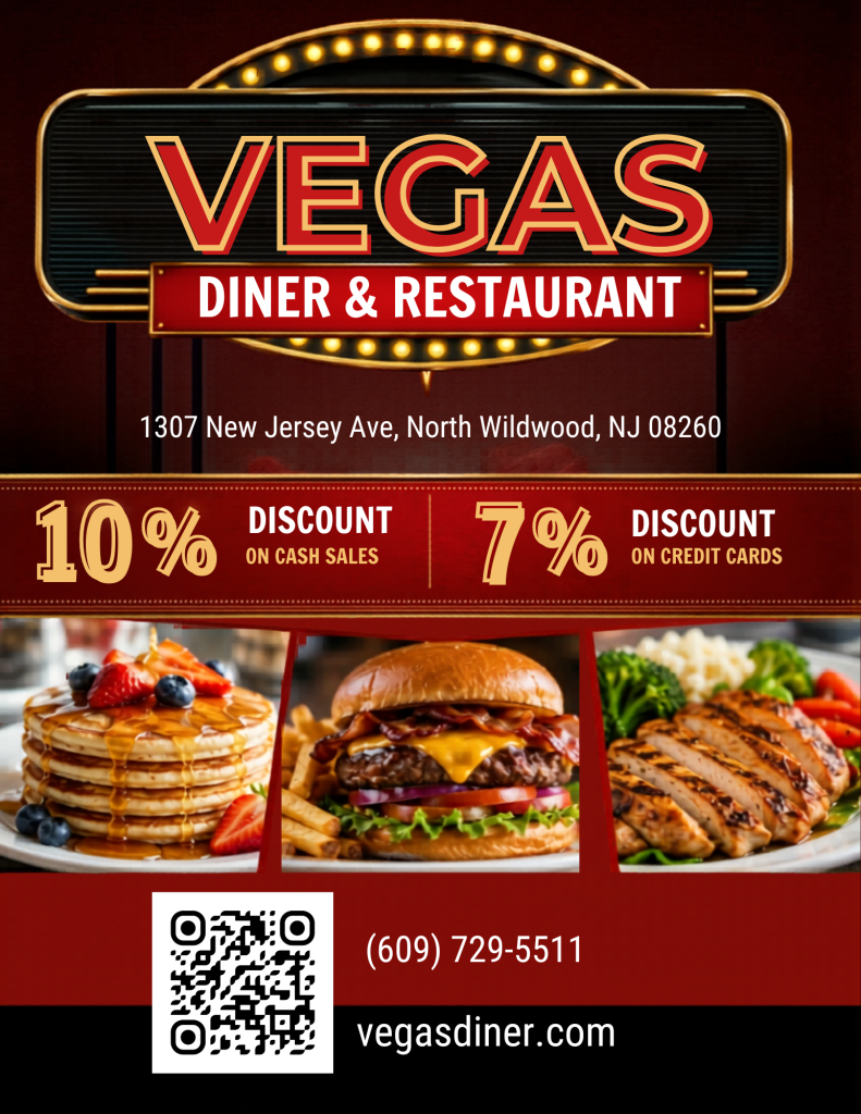 Vegas Diner and Restaurant in Wildwood NJ - Jersey Shore dining with classic American breakfast, lunch and dinner specials and coupons
